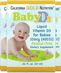 California Gold Nutrition Baby Vitamin D3 By Liquid D3 Supplement For Babies Vegetarian Friendly Alcohol & Gluten Nongmo 10 Mcg (400 Iu) 0.34 Fl Oz (10 Ml)