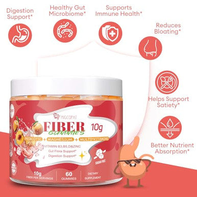 Migcopat 10G Fiber Gummies For Adults With Vitamins C D B3 B5 - Digestive & Gut Health Gummies With 30 Billion Cfu Probiotics Blend Inulin Acv Magnesium Zinc Support Digestive Health 60 Cts