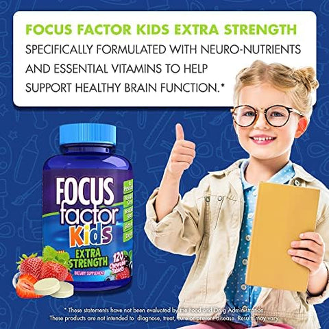 Focus Factor Kids Extra Strength Daily Chewable Brain Health Support + OLLY Kids Chillax Calm Chews 50 Count