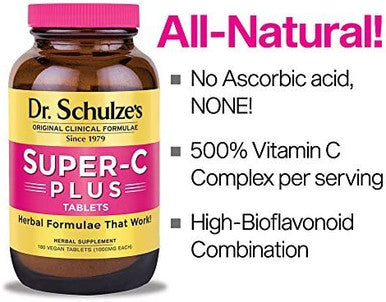 Dr. Schulzes SuperC Plus Vitamin C Complex Clinical Herbal Formula Dietary Supplement Immunity Support Increase Collagen Formation Iron Absorption 60 Chewable Tablets 1000 mg