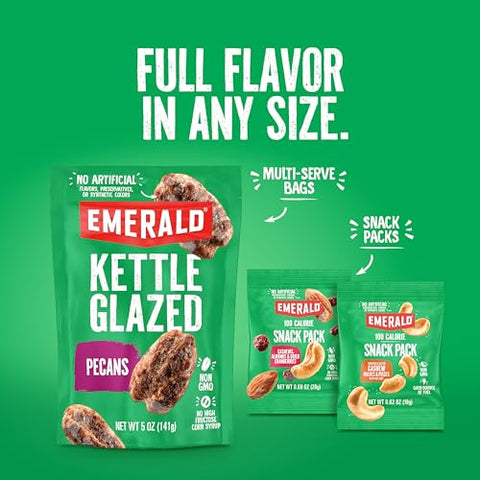 Emerald Nuts Cashews and Almonds with Dried Cranberries 7 Ct (1-Pack) | 100-Calorie Individual Packs of Nut Blend and Dried Fruit | Kosher Certified, Non-GMO, Contains No Artificial Preservatives, Flavors or Synthetic Colors