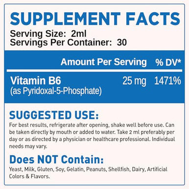 Duwhot P5P Vitamin B6 25Mg Pyridoxal-5-Phosphate Activated B6 Liquid Drops For Women & Men Energy Support Balance Nervous System Health 2 Fl Oz