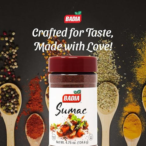 Badia Sumac Spice, 4.75 oz - Ground Sumac Seasoning, Tangy Citrus, Authentic Flavor, Gluten Free, Kosher