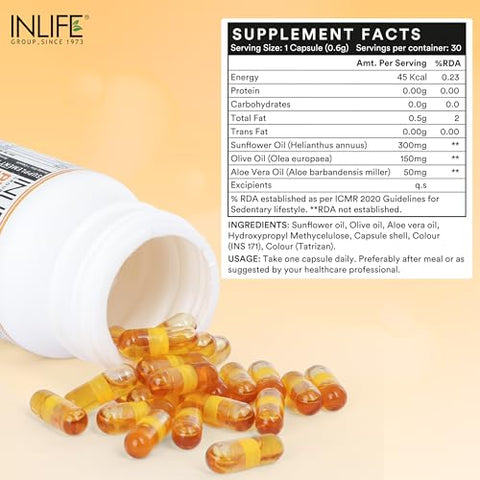 Inlife Plant Based Natural Vitamin E Oil Supplement For Women & Men 30 Vegetarian Capsules