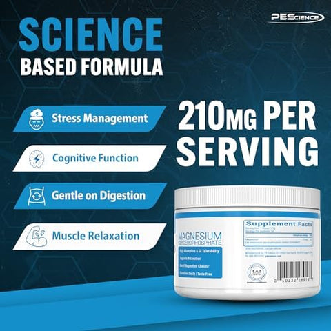 PEScience MagGP Magnesium Glycerophosphate Chelate Powder 60 Servings High Absorption Improved Sleep Calming Stress Relief and Cramp Support for Men and Women