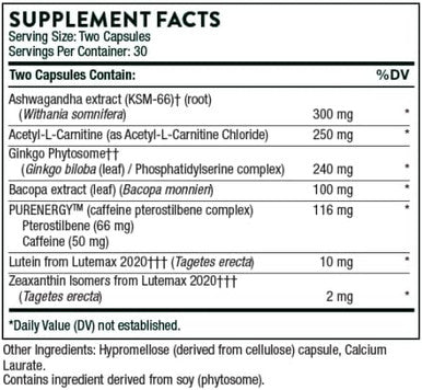 Thorne Memoractiv - Nootropic Brain Supplement For Focus, Creativity, And Concentration - Ashwagandha, Ginkgo, Lutemax, Bacopa, Pterostilbene - Gluten-Free, Dairy-- 60 Capsules - 30 Servings