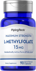 Piping Rock L Methylfolate 15 Mg | 90 Capsules | Max Potency | Active Folic Acid Supplement | Non-Gmo Gluten Free