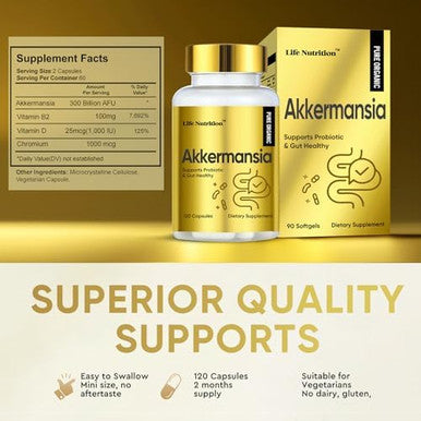 300 Billion Afu Akkermansia Prebiotic And Probiotic Muciniphila Digestive Health,Gut Health,And Immunehealth Multi-Strain Glp-1 Probiotics For Women & Men (120 Capsules)