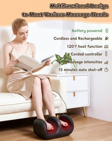 Lingteng Cordless Foot Massager With 120 F Heat Rechargeable Shiatsu Foot And Calf Kneading Machine With 3 Intensities And Remote For Home Office s For Women Men Dad Mom