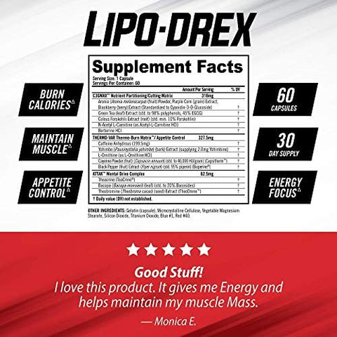 Isatori Lipo-Drex Fat Loss Thermogenic Formula - Fast Acting Weight Loss -Appetite Suppressant (60 Capsules) L-Carnitine Liquid Fat Burner And Metabolism Activator- Mixed Berry (32 Servings)