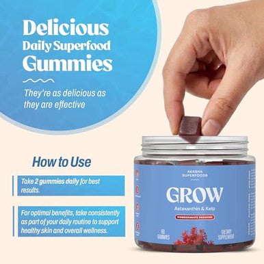 Akasha Superfoods Grow Hair & Beauty Gummies Supplement With Zinc Vitamin E 60 Count
