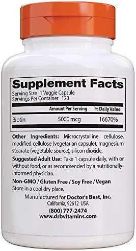 Doctor'S Best Biotin Supports Hair Skin Nails Boost Energy Nervous System Nongmo Vegan Gluten 120 Count