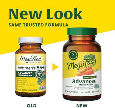 Megafood Women'S 55+ Advanced Multivitamin For Women - Doctor-Formulated With Choline, Vitamin D3, Vitamin B12, Biotin - Plus Real Food - Optimal Aging, Vegetarian - 120 Tabs (60 Servings)