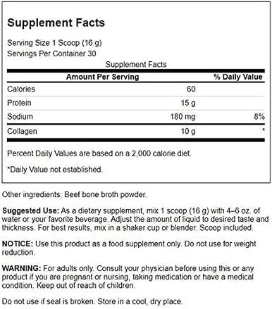 Swanson Real Food Bone Broth Collagen - Natural Flavor 16.9 oz Pwdr