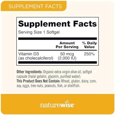 Naturewise Vitamin D3 5000Iu (125 Mcg) 1 Year Supply For Healthy Muscle Function, And Immune Support, Non-Gmo, Gluten In Cold-Pressed Olive Oil, Packaging Vary ( Mini Softgel), 360 Count