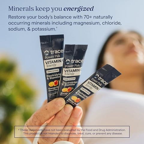 Trace Minerals Power Pak Vitamin C Energy Drink Mix Orange Mango Electrolyte Powder with Vitamin C and B Vitamins 30 Stick Packs (30 Servings)