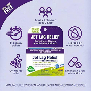 Boiron Jet Lag Relief Kit (240 Pellets) And Dramamine Motion Sickness Relief Less Drowsey Formula 8 Count Travel Bundle