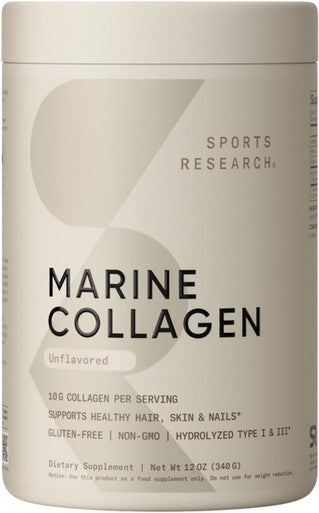 Sports Research Marine Collagen Peptides Powder - Sourced From Wild-Caught Fish Pescatarian Friendly Keto Certified & Non-Gmo Tested - Easy To Mix In Water Or Juice! (34 Servings)