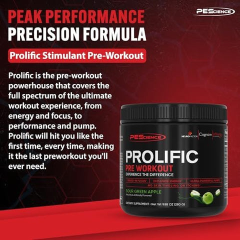 Pescience Prolific Pre Workout Powder For Men & Women With L-Citrulline Nitric Oxide Booster Energy Powder & Nootropic For Focus â€“ Preworkout Without Beta Alanine â€“ 40 Scoops Sour Green Apple