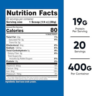 Nutricost Beef Bone Broth Protein Powder Unflavored (20 Servings) Gluten Gmo