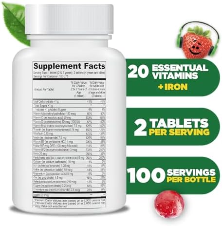 Lifeable Multivitamin and Multimineral with Iron Chewables for Kids Vegetarian Gluten Free Vegetarian Great Tasting Natural Flavored Pectin Chews with Vitamins A B C D and E 150 Count