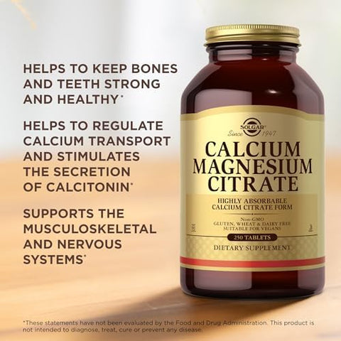 Solgar Calcium Magnesium Citrate 250 Tablets (Pack Of 2) Supports Healthy Bones and Teeth Musculoskeletal and Nervous System Support Highly Absorbable NonGmo And Vegan 100 Total Servings