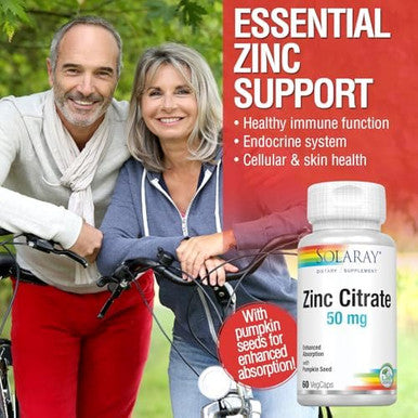 Solaray Zinc Citrate 50Mg Immune Function, Cellular & Skin Health Support Easy Digestion Formula 60Ct