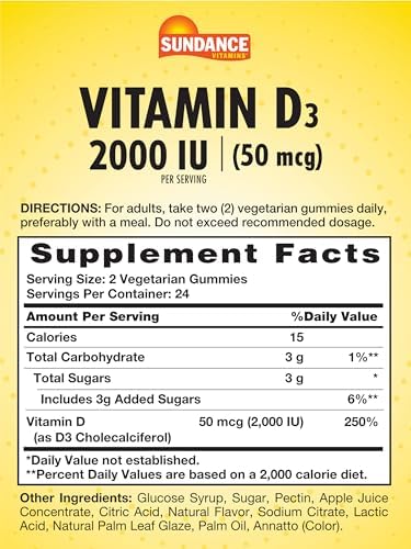Sundance Vitamin D3 Gummies 2000 Iu 48 Count Pineapple Flavor Vegetarian Nongmo And Gluten Supplement