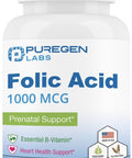 Puregen Labs Folic Acid 1000 Mcg Tablets Vitamin B9 Non-Gmo Gluten Made In Usa Value Size 1000 Tablets