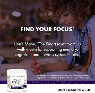 Host Defense Lion'S Mane Powder Brain Health Support Supplement Mushroom Supplement To Support Focus & Memory Function Immune & Nervous System Support Supplement 7 Oz (133 Servings)