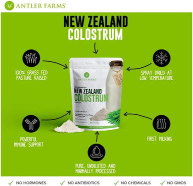Antler Farms 100% Pure Zealand Colostrum, 30 Servings, 1 Lb - Grass Fed, Pasture Raised, Clean Sourced, Cold Processed, Undiluted, High Igg Content