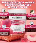 Natisland Saw Palmetto For Women Gummies Organic Saw Palmetto With Pumpkin Seed Oil For Hair Growth Dht Blocker & Urinary Health Sugar Free Vegan Peach Flavor 60 Chewable