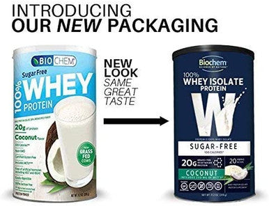 Biochem 100 Whey Isolate Protein 11.2 oz Sugar Coconut 20g Vegetarian Protein KetoFriendly Amino Acids May Help Support Immune System Easy to Mix Magnesium