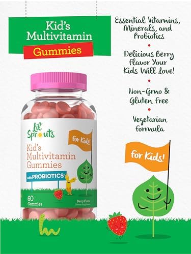 Carlyle Kids Multivitamin Gummies with Probiotics 60 Chewables Berry Flavor Vegetarian NonGMO Gluten Free Children's Supplement by Lil' Sprouts Packaging May Vary