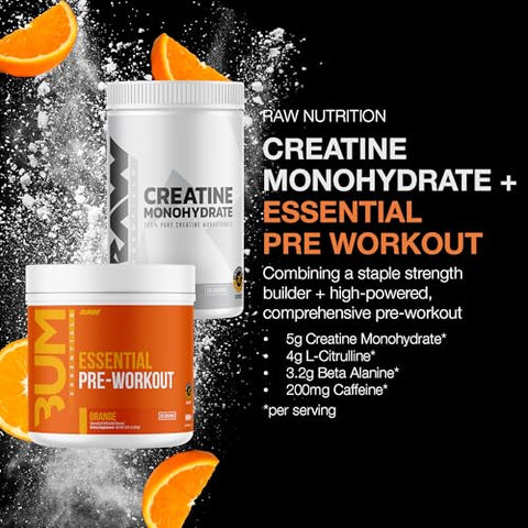 Raw Nutrition Creatine Monohydrate & Orange Pre-Workout Powder Bundle