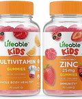 Lifeable Multivitamin Kids + Zinc 25Mg Kids Gummies Bundle Great Tasting Vitamin Supplement Gluten Gmo Chewable Gummy