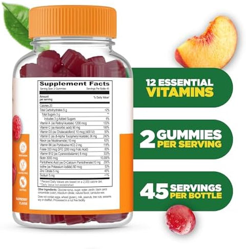 Lifeable Womens Multivitamin Gummy with Vitamin A C D E Niacin B6 Folate B12 Biotin Pantothenic Acid Iodine Zinc Great Tasting Multivitamin for Women Gummies 90 Gummies