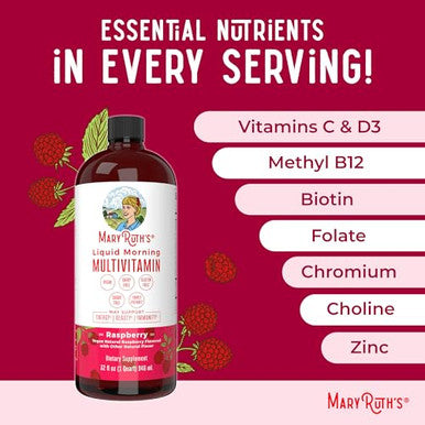 Maryruth's Liquid Morning Multivitamin Raspberry & Iron Liquid Supplement (Berry) 32Oz