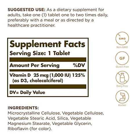 Solgar Vitamin D3 (Cholecalciferol) 1000 Iu Tablets 90 Count