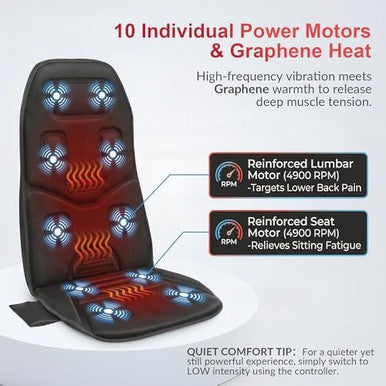Comfier 2026 Graphene Heated Chair Massager Pad 4900 Rpm Vibration Motor Full Back Massage Seat Cushion For Office Chair & Recliner For Dad Men