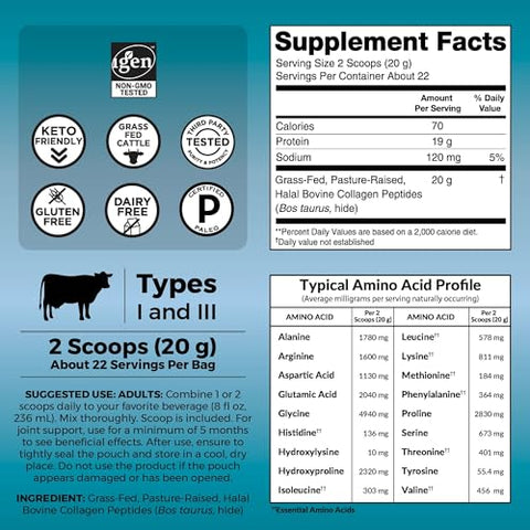 Viva Naturals Collagen Peptides Powder - Grass-Fed Hydrolyzed Bovine Type I & Iii - 19 G Protein Unflavored Easy Dissolving - Joint Skin Hair & Nail Support - Paleo Keto Non-Gmo 1Lb