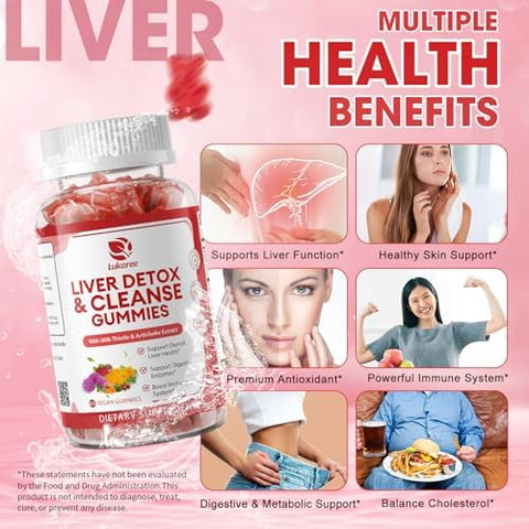 Lukaree 2 Pack Lukaree Liver Cleanse Detox & Repair Gummies Sugar Milk Thistle Supplement W/Dandelion Artichok & Lglutathione Ultraconcentrated Herbal Liver Support For Men & Women Vegan60 Count