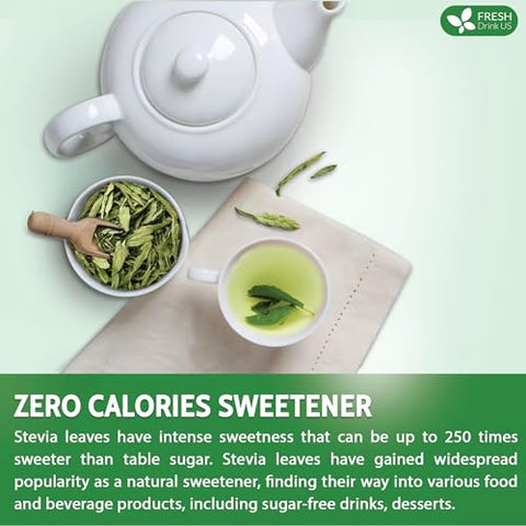 FreshDrinkUS Premium 300+ Natural Stevia Leaves Whole Dried Leaves 100% Pure Stevia Dried Leaves Zero Calorie Sweetener No Additives No Caffeine Vegan