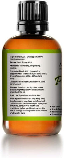 Pure Peppermint Essential Oil, Pure and Natural, Therapeutic Grade Peppermint Oil, Huge 4 ounces Glass Bottle