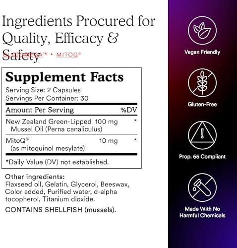 Mitoq +Joint Advanced Coq10 Antioxidant Supplement - Contains Mitoquinol Mesylate & Green Lipped Mussel Omega Oil Extract - Supports Healthy Joint Mobility And Cell Vitality (60 Softgel Capsules)