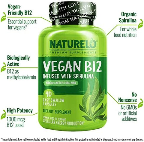 Naturelo Vitamin D Plant Based From Lichen 180 Mini Capsules Vegan B12 1000 Mcg Methylcobalamin 90 Capsules
