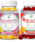 Lunakai Usa Made Collagen & B12 Gummies Bundle For Adults 50 Supports Skin Hair Joint Health & Energy Non-Gmo Delicious Lemon & Orange Flavors 60Ct Each