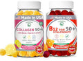 Lunakai Usa Made Collagen & B12 Gummies Bundle For Adults 50 Supports Skin Hair Joint Health & Energy Non-Gmo Delicious Lemon & Orange Flavors 60Ct Each
