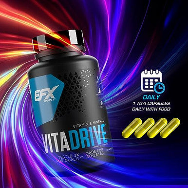 Efx Sports Vita Drive Multivitamin Formulated For Athletes Complex Of Vitamins Minerals Micronutrients & Antioxidants 30 Servings 120 Capsules