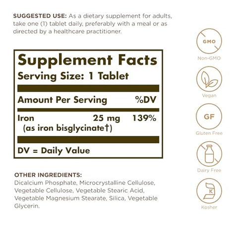 Solgar Chelated Iron - 100 Tablets Pack Of 2 - Gentle On Your Stomach - Non-Gmo Vegan Gluten Free Dairy Free Kosher 200 Total Servings